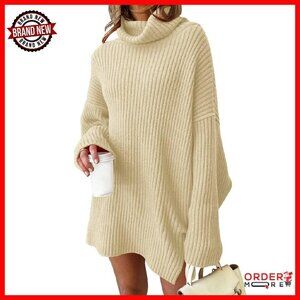 Oversized Turtleneck Sweater Dress Plus Size Winter Knit Pullover
